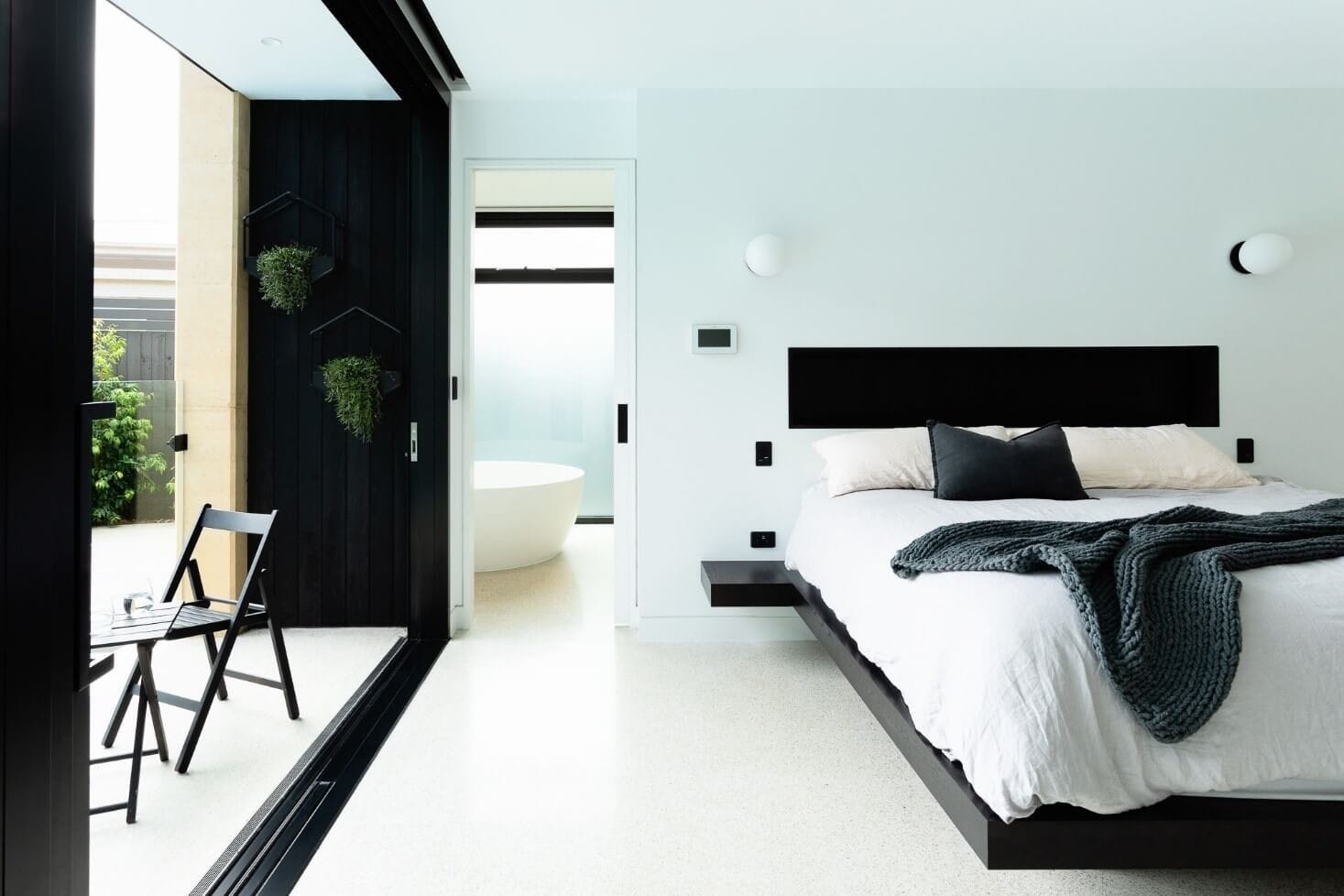 Shui Painting Gallery -  Spacious Bedroom in White Paint and Black Accents